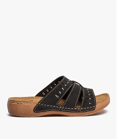 GEMO Mules confort femme légères à brides ajourées et strass noir standard