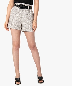 GEMO Short femme en maille aspect tweed avec fil pailleté blanc chine