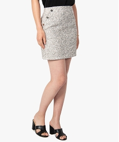 GEMO Jupe femme en maille aspect tweed avec fil pailleté blanc chine