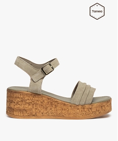 GEMO Sandales femme dessus cuir suédé plissé - Tanéo marron fonce