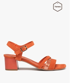 GEMO Sandales femme à talon carré dessus cuir suédé – Tanéo orange standard