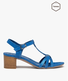 GEMO Sandales femme à talon dessus cuir métallisé - Tanéo bleu standard
