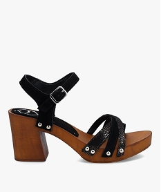 GEMO Sandales femme style sabots à talon dessus cuir - Taneo noir standard