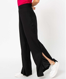 GEMO Pantalon femme en toile fluide coupe ample fendu sur les côtés noir vif
