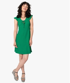 GEMO Robe femme à manches courtes avec ouverture goutte vert standard