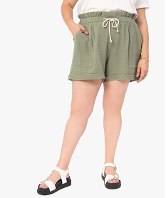 GEMO Short femme grande taille en gaze de coton à taille élastiquée Vert