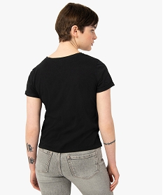 tee-shirt femme a manches courtes avec inscription en sequins noirG322301_3