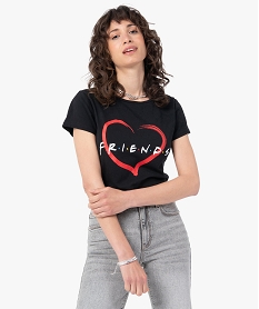 GEMO Tee-shirt femme à manches courtes avec inscriptions - Friends Noir