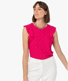 GEMO Débardeur femme ajouré avec volants sur les épaules rose standard