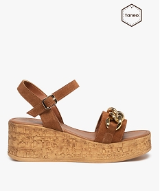 GEMO Sandales femme plateforme dessus cuir et chaîne – Tanéo marron standard