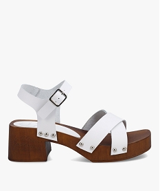 GEMO Sandales femme dessus cuir et semelle imitation bois - Tanéo blanc standard
