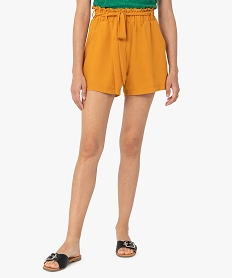 GEMO Short femme en maille fluide avec ceinture à nouer ton sur ton Jaune