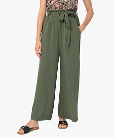 GEMO Pantalon femme en maille fluide avec ceinture ton sur ton kaki standard