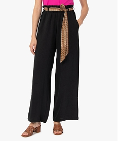 GEMO Pantalon en maille fluide avec ceinture imprimée femme noir standard