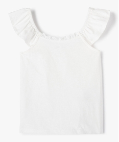GEMO Tee-shirt fille à manches courtes volantées et col en broderie anglaise Blanc
