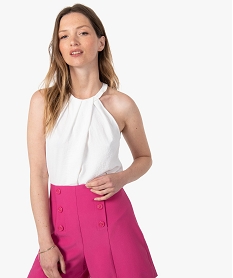 GEMO Blouse femme sans manches avec encolure américaine Beige