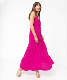 GEMO Robe femme longue à bretelles fines et décolleté cache-cœur Rose