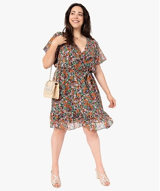 GEMO Robe femme grande taille à motifs fleuris et volants kaki fonce