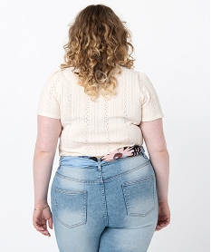 tee-shirt femme grande taille a manches courtes en maille ajouree beigeG327301_3