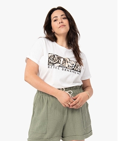 tee-shirt femme grande taille a manches courtes avec motif azteque blancG327501_1