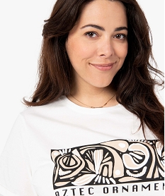 tee-shirt femme grande taille a manches courtes avec motif azteque blancG327501_2