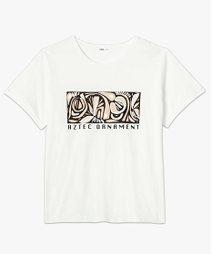 tee-shirt femme grande taille a manches courtes avec motif azteque blancG327501_4