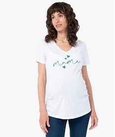 GEMO Tee-shirt de grossesse à col V avec inscription sur le buste Blanc