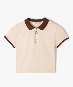 GEMO Polo fille façon crop top à manches courtes et col zippé Beige