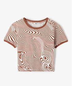 GEMO Tee-shirt fille court et imprimé avec nœud fantaisie au dos marron fonce