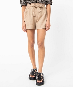 GEMO Short femme taille haute en gaze de coton Beige