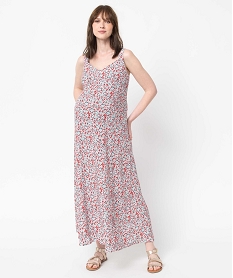 GEMO Robe de grossesse longue à bretelles avec motifs fleuris Rouge