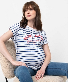 GEMO Tee-shirt de grossesse à rayures avec inscription Bleu