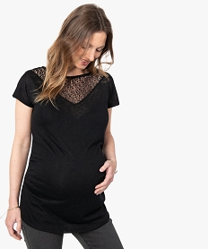 GEMO Tee-shirt de grossesse en maille fine avec encolure en dentelle Noir