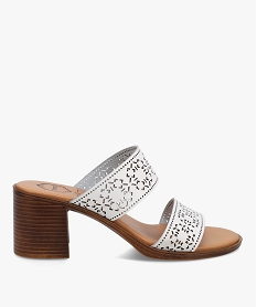 GEMO Mules femme à talon dessus cuir ajouré - Tanéo blanc standard
