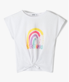 GEMO Tee-shirt fille large et noué dans le bas à manches très courtes et blanc standard