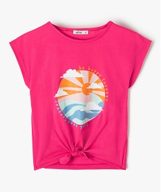 GEMO Tee-shirt fille large et noué dans le bas à manches très courtes et rose standard
