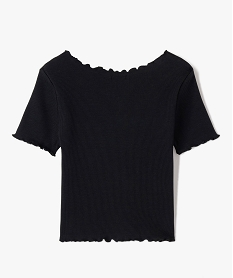 tee-shirt fille en maille cotelee avec finitions froncees noirG333101_4
