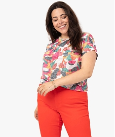 GEMO Tee-shirt femme grande taille avec col pailleté Imprimé