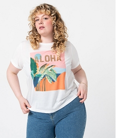 GEMO Tee-shirt femme grande taille à manches courtes avec motif pailleté Blanc