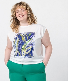 GEMO Tee-shirt femme grande taille sans manches avec motif pailleté Blanc