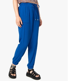 GEMO Pantalon femme fluide coupe ample resserrée dans le bas Bleu