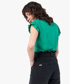 tee-shirt femme a col rond et manches courtes froncees vertG361201_3