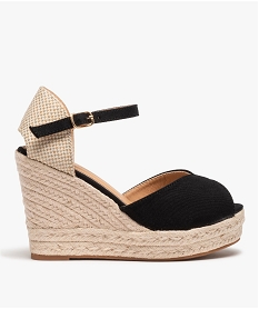 GEMO Sandales femme compensées en corde dessus satin uni noir standard