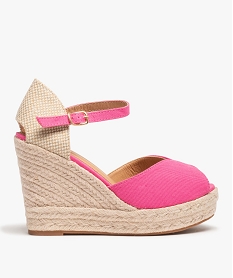 GEMO Sandales femme compensées en corde dessus satin uni rose vif
