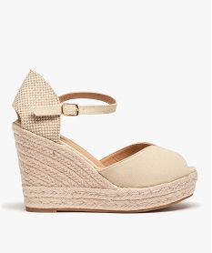GEMO Sandales femme compensées en corde dessus satin uni beige standard