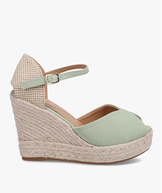 GEMO Sandales femme compensées en corde dessus satin uni vert standard