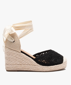 GEMO Sandales femme compensées dessus macramé et lacets ruban noir standard