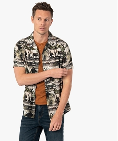 GEMO Chemise homme à manches courtes motif animaux de la savane beige vif