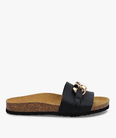 GEMO Mules femme à talon plat et bride avec chaîne métallique Noir