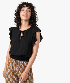 GEMO Blouse femme avec volants sur les épaules Noir